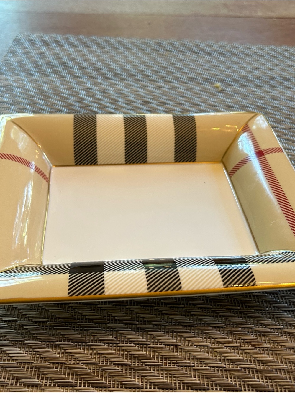 Burberry Ceramic Tray in Cream, Black, Red Plaid